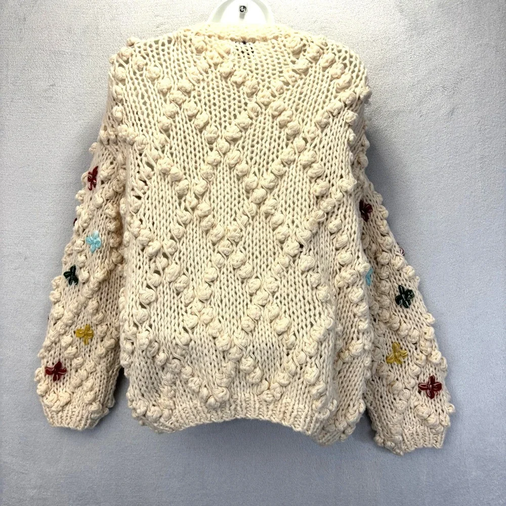 SAACHI Aria Anthropologie Popcorn Knit Cardigan Sweater S Chunky Rainbow Cottage